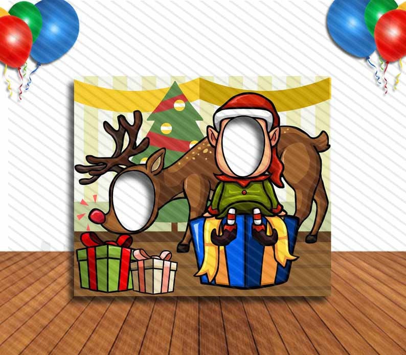 Elf and Rudolph People  Cutout, Hole in Face, Party Selfie  Photo Prop, Christmas Decoration