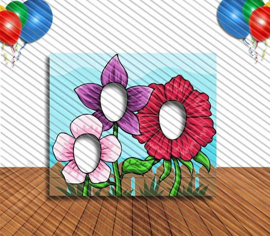 Spring Flowers Face Cutout, Hole in Face, Party Selfie  Photo Prop, Floral Birthday Decoration