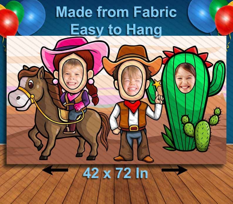 Cowboy, Cowgirl, Cactus, Western Theme Decoration, 42x72" Photo Standee, Party Selfie Photo Prop