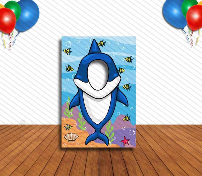 Shark Face Cutout, Hole in Face, Party Selfie  Photo Prop, Under the sea Decoration