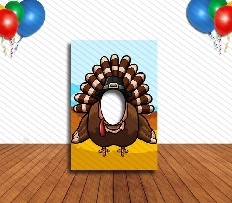 Turkey Face Cutout, Hole in Face, Party Selfie  Photo Prop, Thanksgiving Decoration