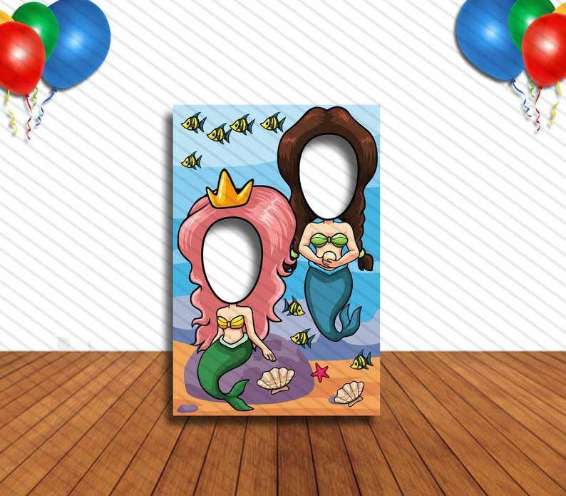 Two Mermaids Face Cutout, Hole in Face, Party Selfie  Photo Prop, Birthday Decoration