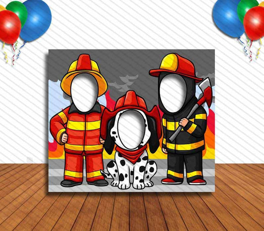 Fireman and Dalmation Dog Cutout, Hole in Face, Party Selfie  Photo Prop, Firefighter Decoration