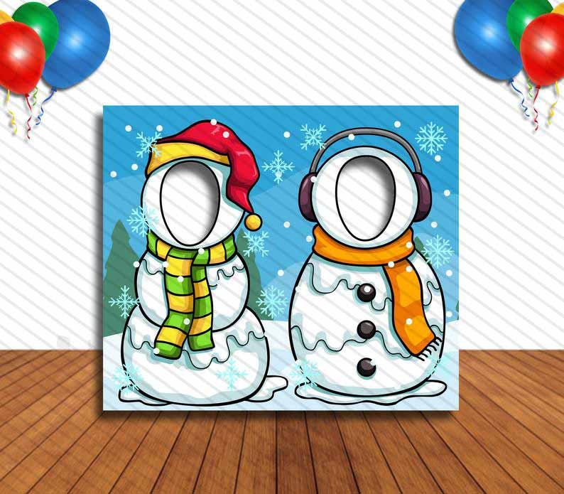 Two Snowman Cutout, Hole in Face, Party Selfie  Photo Prop, Winter Decoration