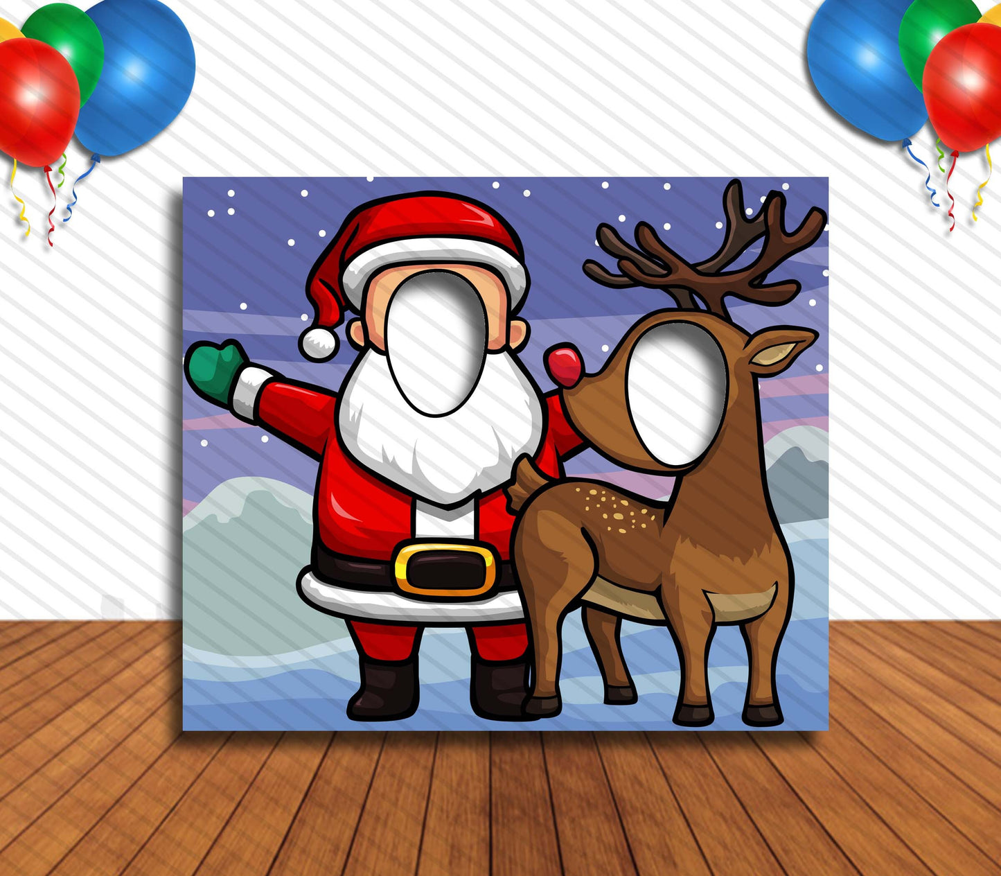 Santa and Rudolph, Hole in Face, Party Selfie  Photo Prop, Christmas Decoration