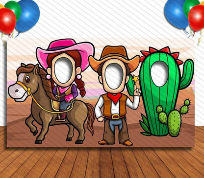 Cowboy, Cowgirl, Cactus, Western Theme Decoration, 42x72" Photo Standee, Party Selfie Photo Prop