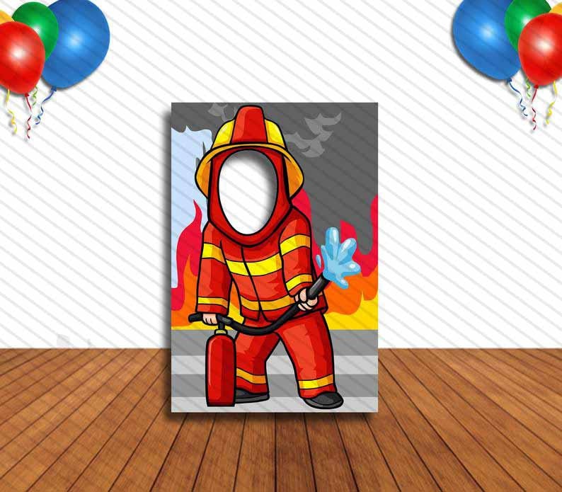 Fireman Face Cutout, Hole in Face, Party Selfie  Photo Prop, firefighter Decoration