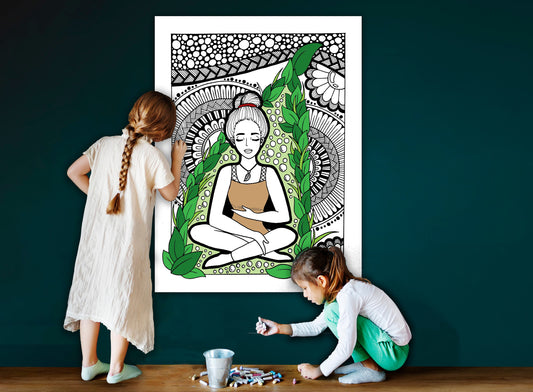 Yoga Meditation Art, Self Care Coloring Page, Large Coloring Sheet, Giant Coloring Poster, Poster Print, Wall Decor