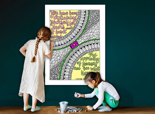 Try Approving Of Yourself, Louise Hay Quote Coloring Page, Large Coloring Sheet, Giant Coloring Poster, Poster Print, Wall Decor