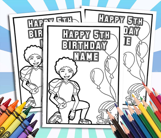 Football Player Happy Birthday Coloring pages, Custom, Personalized Party Decor