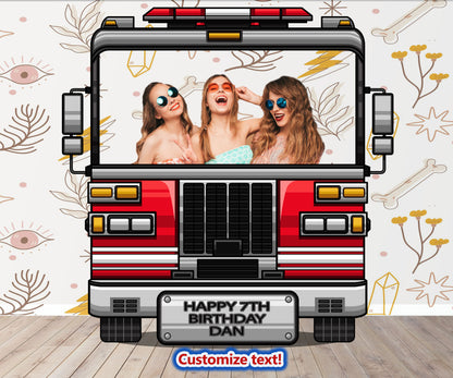 Fire Truck Photo Prop, Emergency Vehicle, Theme Birthday Party DIY, Personalized, Photo booth Selfie Frame