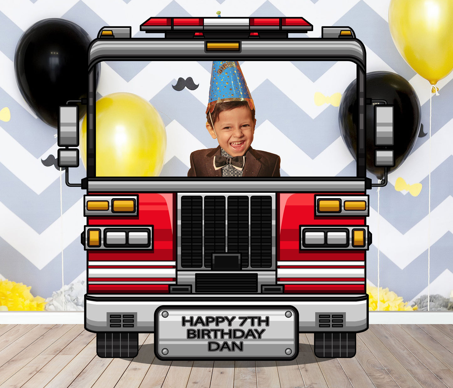 Fire Truck Photo Prop, Emergency Vehicle, Theme Birthday Party DIY, Personalized, Photo booth Selfie Frame