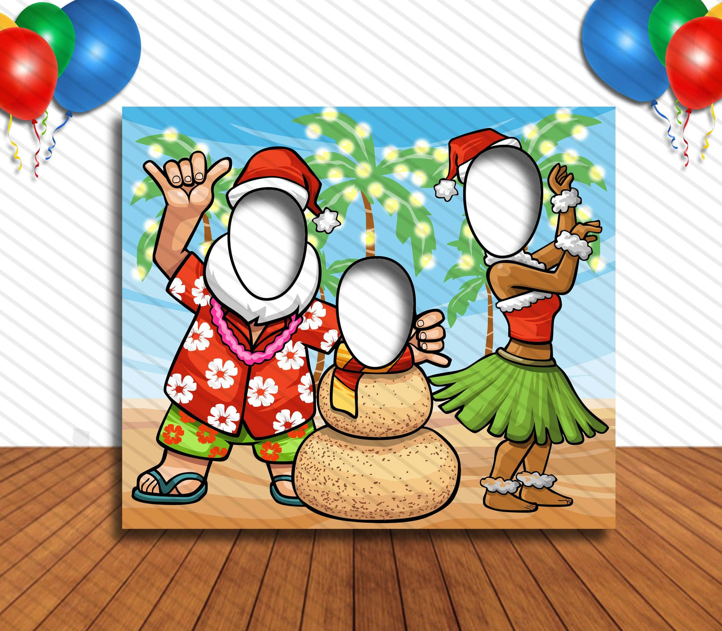 Hawaiian Christmas in July Cutout, Hole in Face, Party Selfie Photo Booth Prop, Hawaiian Theme Birthday