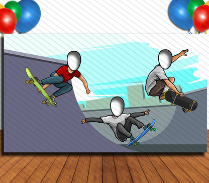 Skater Themed Party Face in Hole, Face Cutout, Head in Hole, Party Selfie Photo Booth Prop, Skateboarding event