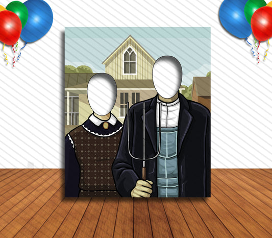 American Gothic, Hole in Face, Party Selfie  Photo Prop, Famous Artwork Decoration