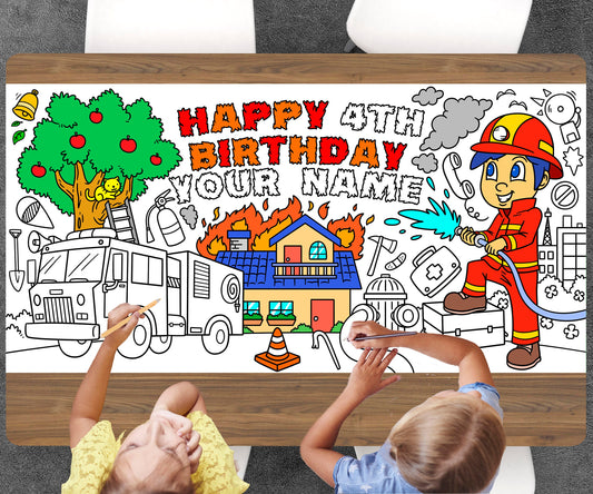 Fireman Coloring Page, Custom Fireman Sam Birthday Sheet, Jumbo Coloring Book Pages, Personalized Theme Giant Coloring Poster