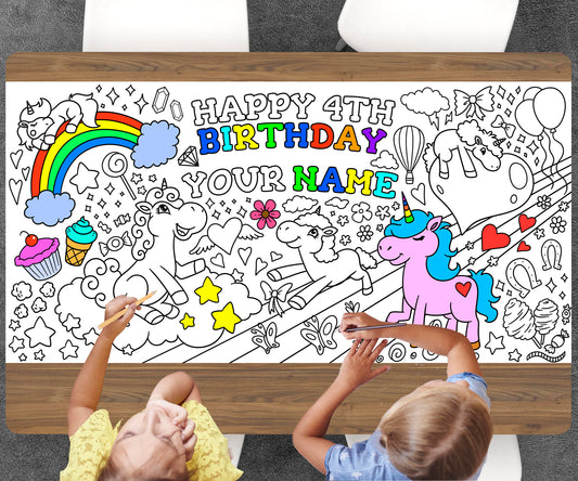 Unicorn Coloring Page, Custom Magical Birthday Sheet, Jumbo Coloring Book Pages, Personalized Theme Giant Coloring Poster