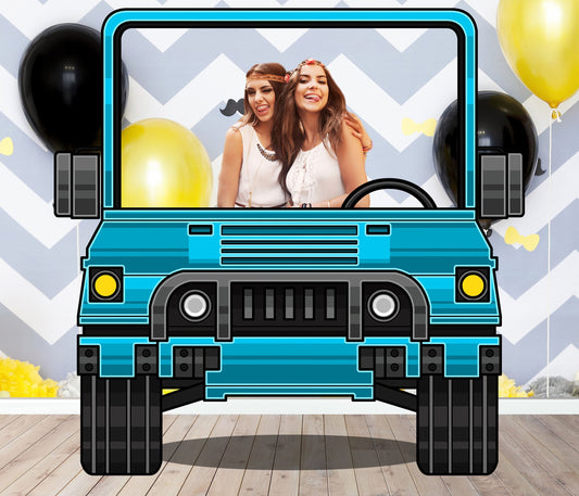 Blue Military Car, Photo Prop, Birthday Party DIY, Photo booth Selfie Frame