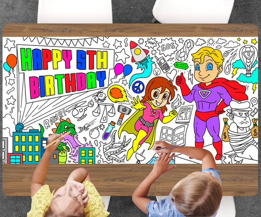 Superhero Coloring Page, Customized Superhero Birthday Sheet, Jumbo Coloring Book Pages, Personalized Theme Giant Coloring Poster