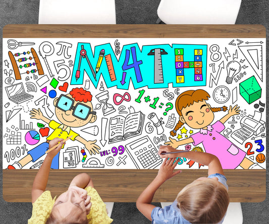 MATH Coloring Page, Coloring Sheet For Kids, Jumbo Coloring Book Pages, Personalized Theme Giant Coloring Poster