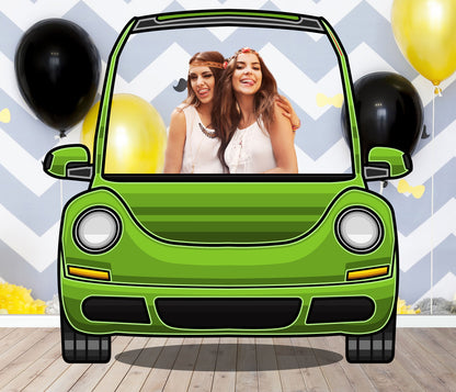 Green Beetle Car Photo Prop, DIY Party Prop, Photo Booth Selfie Frame