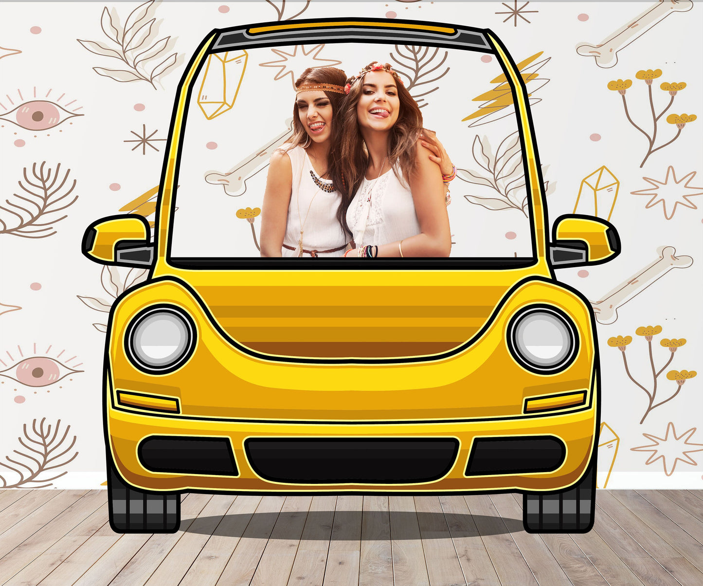 Yellow Beetle Car Photo Prop, Photo Booth Selfie Frame, DIY Party Props