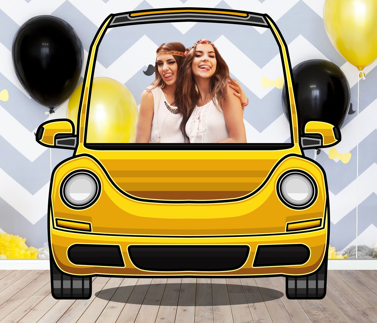 Yellow Beetle Car Photo Prop, Photo Booth Selfie Frame, DIY Party Props