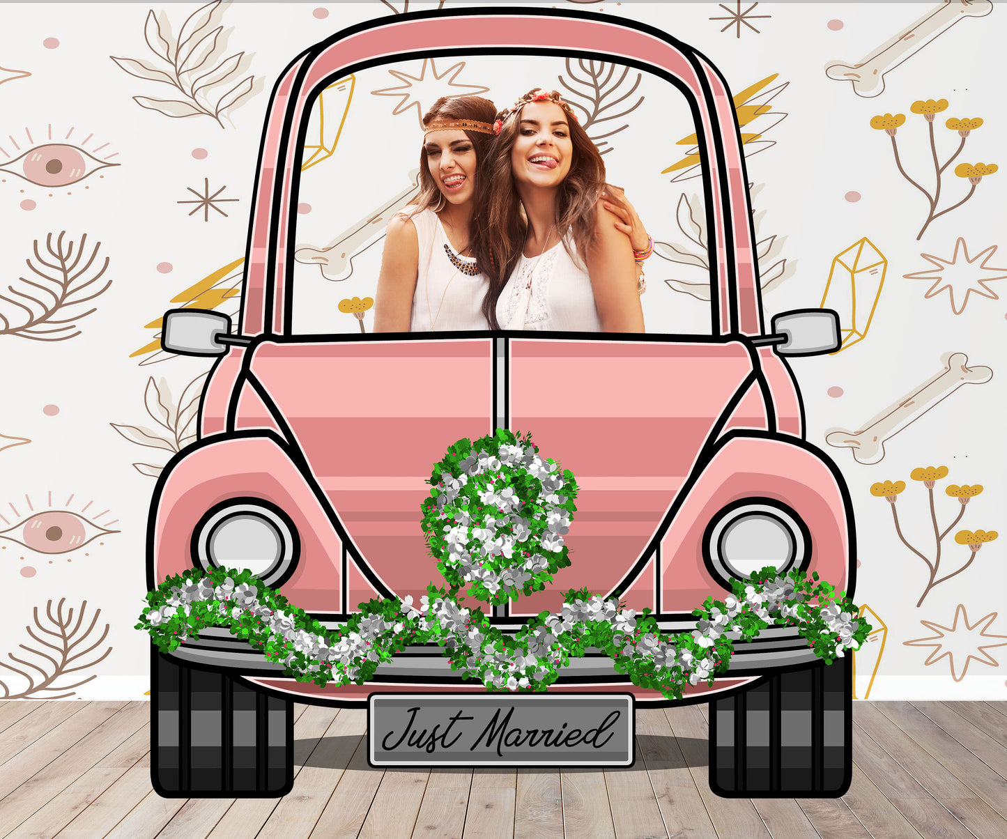 Pink Wedding Car Photo Prop, Photo Booth Selfie Frame, DIY Party Props