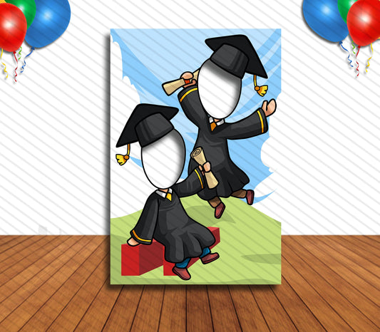 Graduation Theme Face Cutout, 24x36" Photo Stand-in, Party Selfie Photo Prop