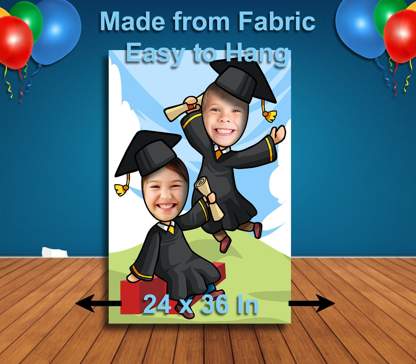 Graduation Theme Face Cutout, 24x36" Photo Stand-in, Party Selfie Photo Prop