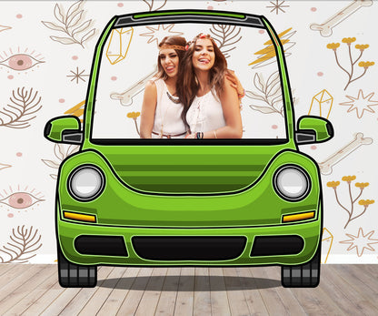 Green Beetle Car Photo Prop, DIY Party Prop, Photo Booth Selfie Frame