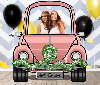 Pink Wedding Car Photo Prop, Photo Booth Selfie Frame, DIY Party Props