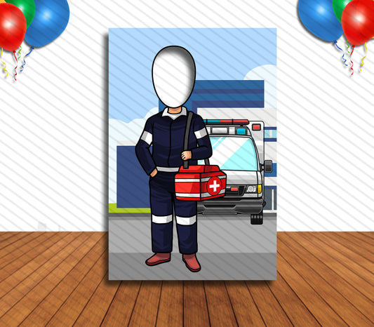 Paramedics Theme Face Cutout, 24x36" Photo Stand-in, Party Selfie Photo Prop