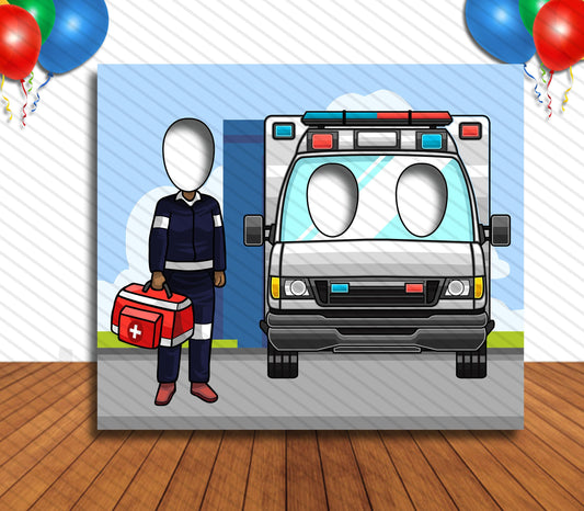 Paramedics Theme Face Cutout, 36x42" Photo Stand-in, Party Selfie Photo Prop