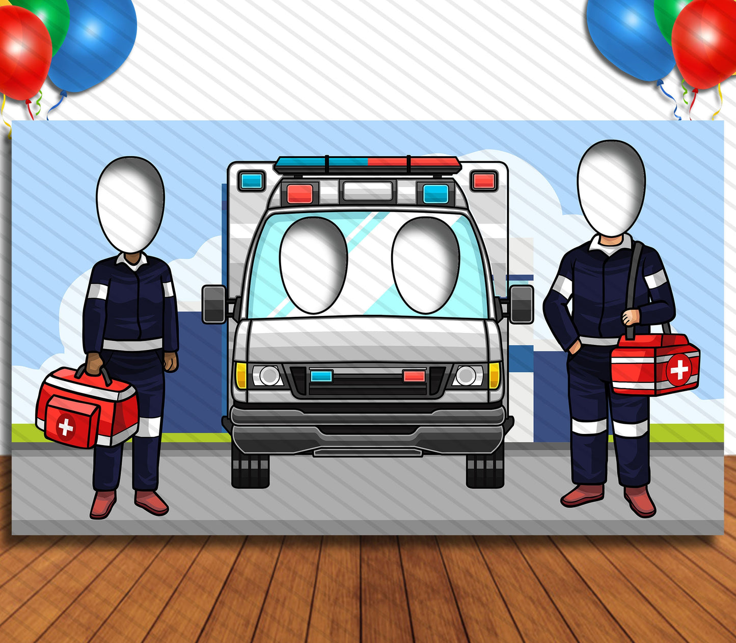 Paramedics Theme Face Cutout, 42x72" Photo Stand-in, Party Selfie Photo Prop