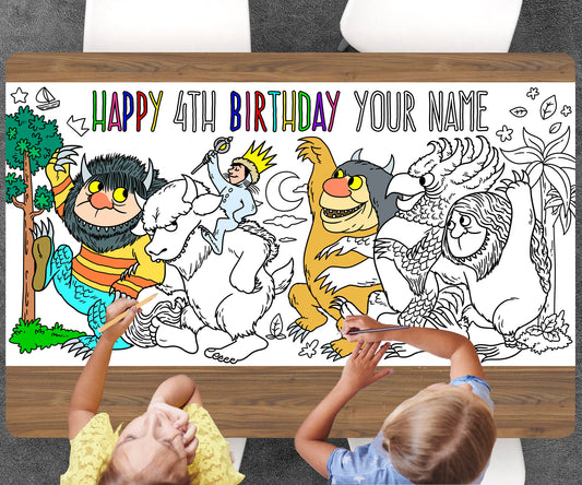 Where the Wild Things Are Coloring Page, Custom Birthday Coloring Sheet, Jumbo Coloring Book Pages, Personalized Theme Giant Coloring Poster