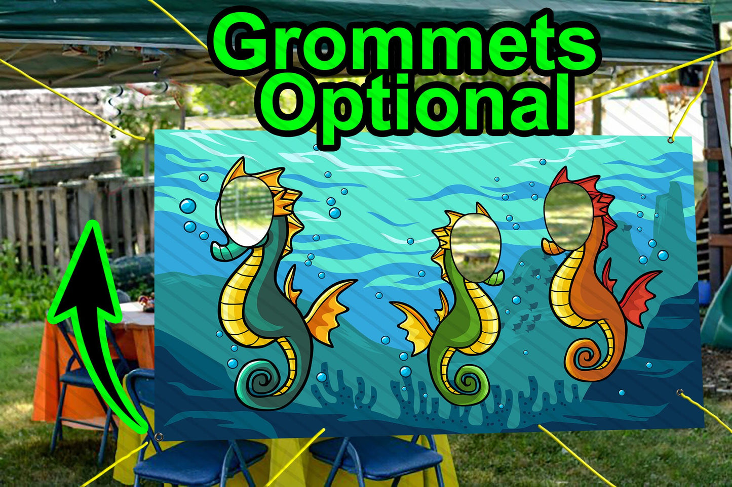 Seahorse Theme Face Cutout, 42x72" Photo Stand-in, Party Selfie Photo Prop