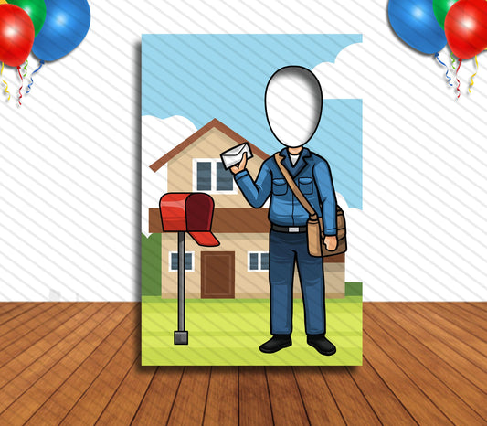 Mailman Theme Face Cutout, 24x36" Photo Standee, Party Selfie Photo Prop