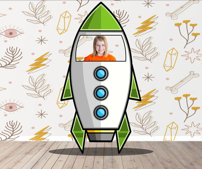 Green Rocket Ship Photo Prop, Vehicle Theme, Photo Booth Selfie Frame, DIY Party Props