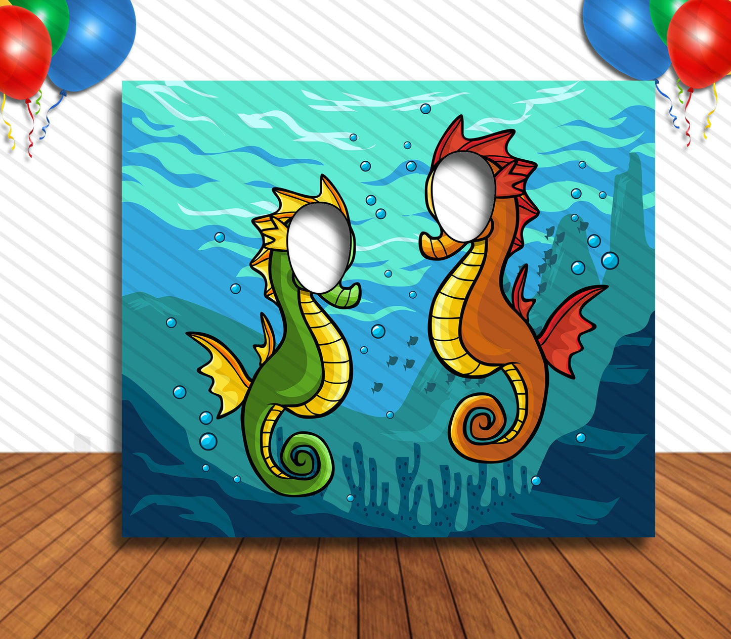 Seahorse Theme Face Cutout, 36x42" Photo Stand-in, Party Selfie Photo Prop