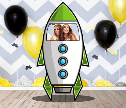 Green Rocket Ship Photo Prop, Vehicle Theme, Photo Booth Selfie Frame, DIY Party Props