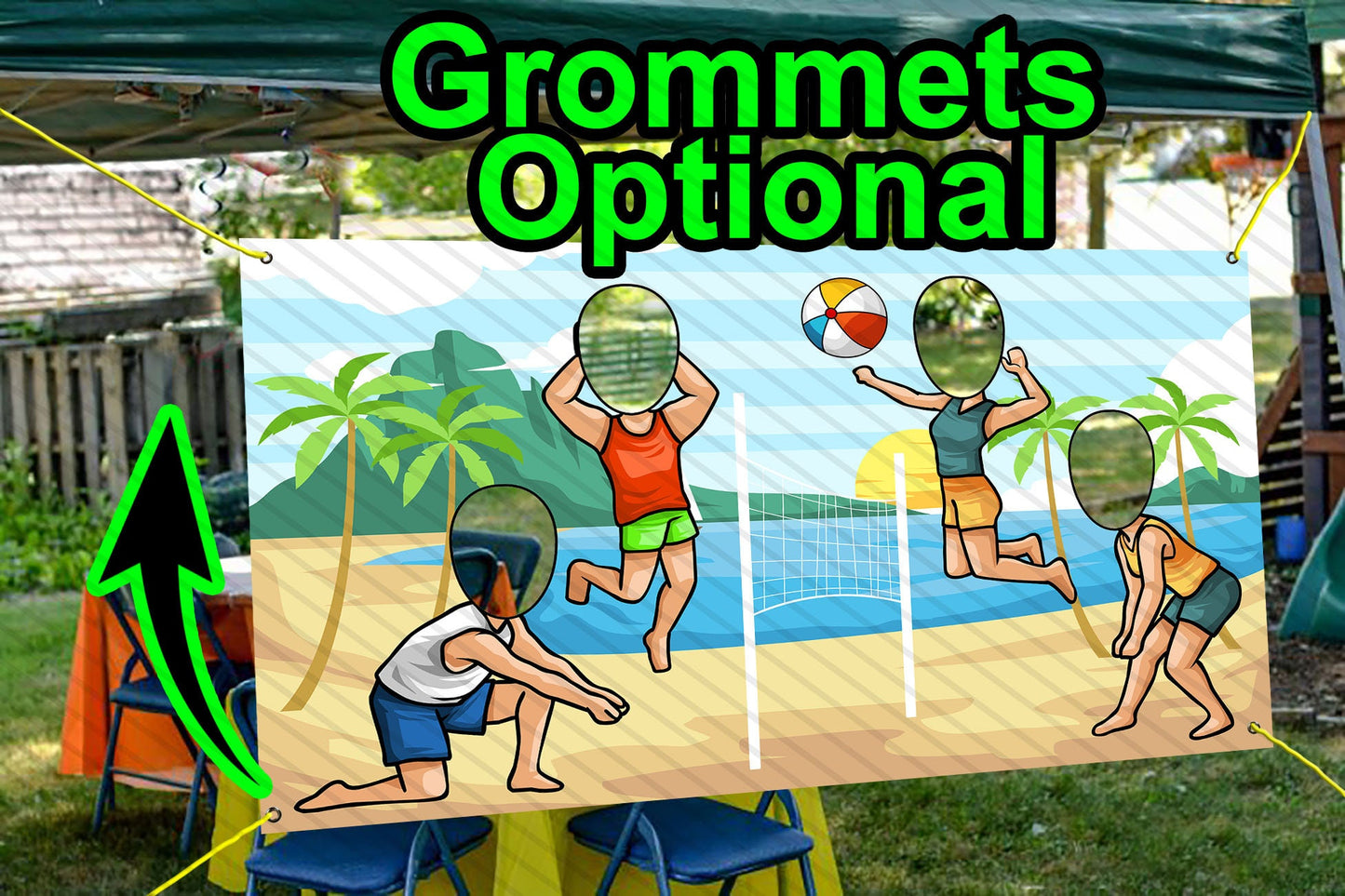 Beach Volleyball Theme Face Cutout, 42x72" Photo Stand-in, Party Selfie Photo Prop