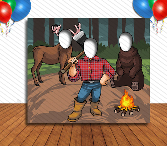 Lumberjack Theme Face Cutout, 36x42" Photo Stand-in, Party Selfie Photo Prop