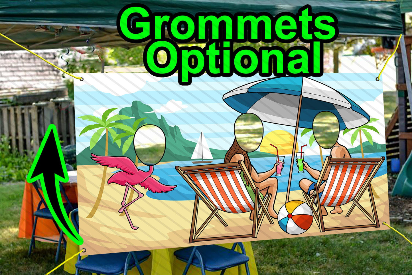 Beach Theme Face Cutout, 42x72" Photo Stand-in, Party Selfie Photo Prop