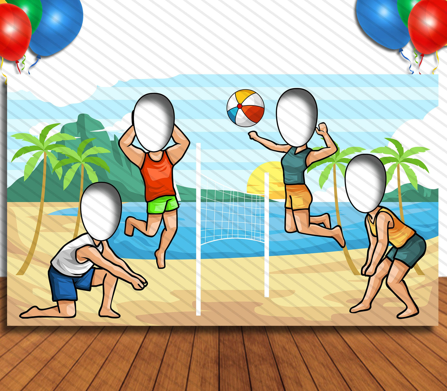 Beach Volleyball Theme Face Cutout, 42x72" Photo Stand-in, Party Selfie Photo Prop