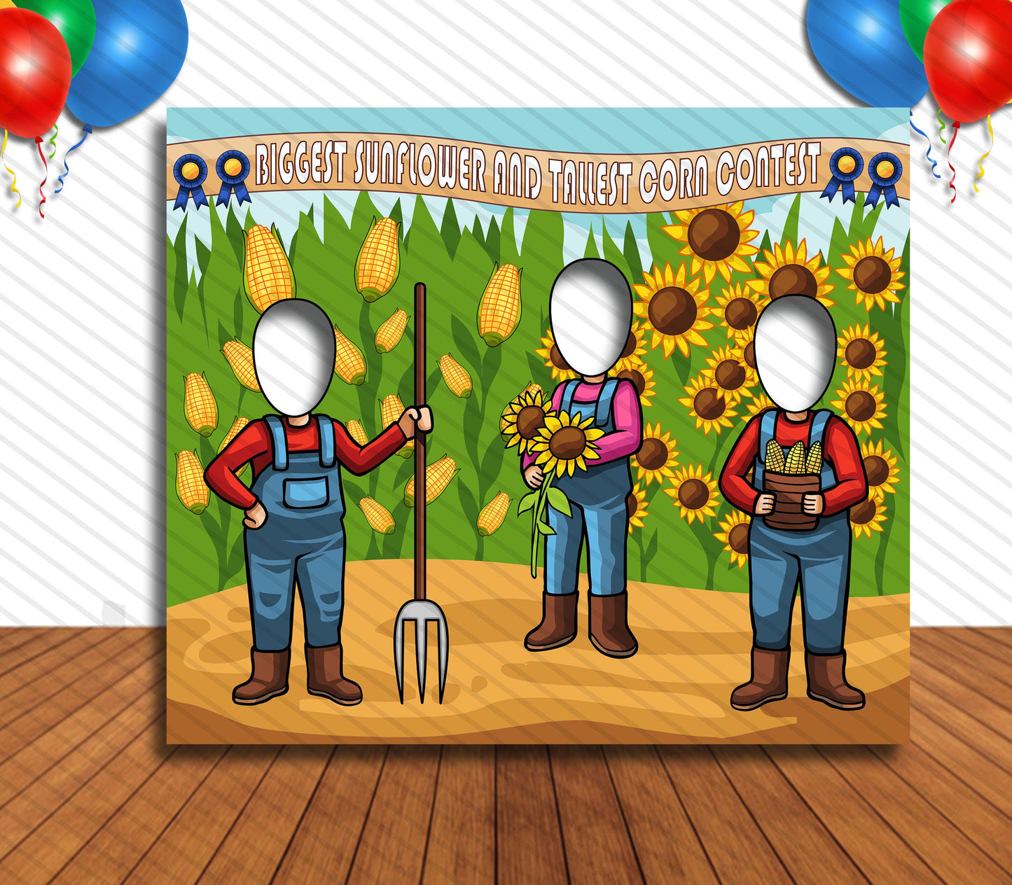 Sunflower and Corn Face Theme Cutout, 36x42" Photo Stand-in, Party Selfie Photo Prop