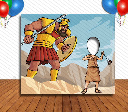 David and Goliath Theme Face Cutout, 36x42" Photo Stand-in, Party Selfie Photo Prop