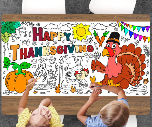 Thanksgiving Theme Coloring Sheet, Jumbo Coloring Book Page, Holiday Theme Giant Coloring Poster