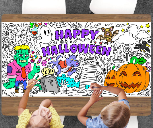 Halloween Theme Coloring Sheet, Jumbo Coloring Book Page, Holiday Theme Giant Coloring Poster