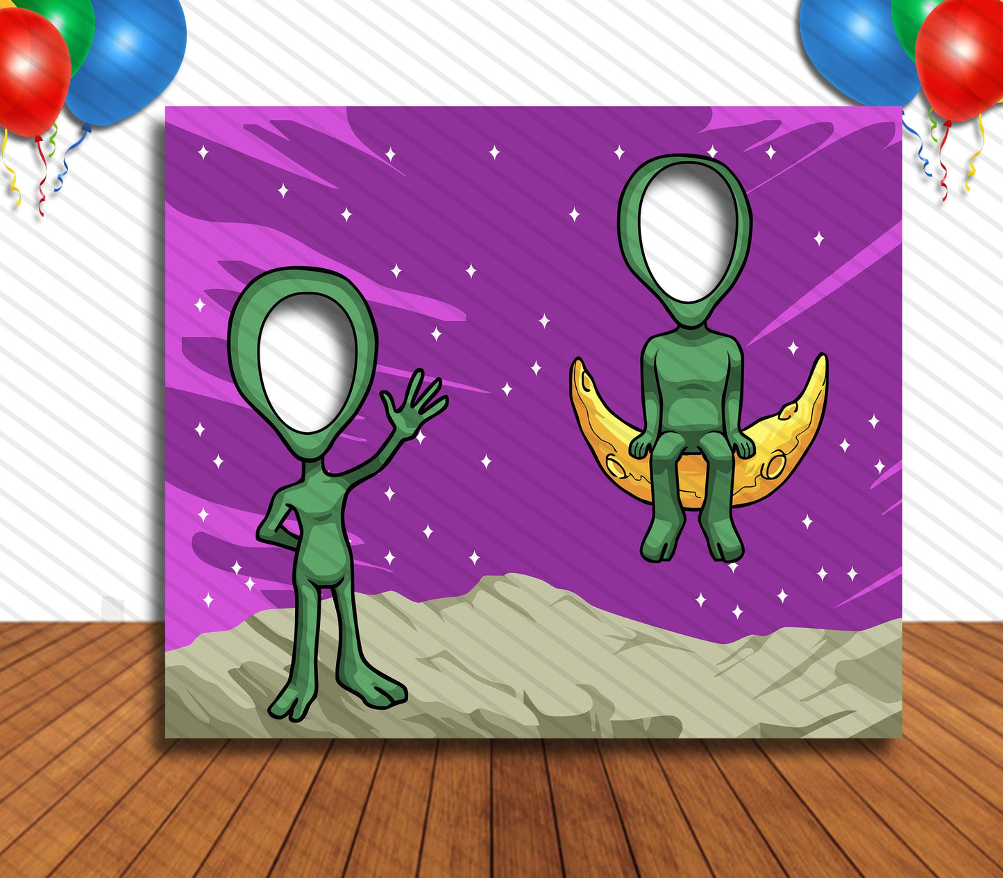 Alien Theme Face Cutout, 36x42" Photo Stand-in, Party Selfie Photo Prop